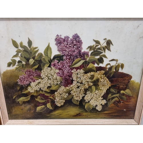 769 - A 20th Century Painting reversed on glass still life of Lilac in a basket. 60 x 44 cm approx.