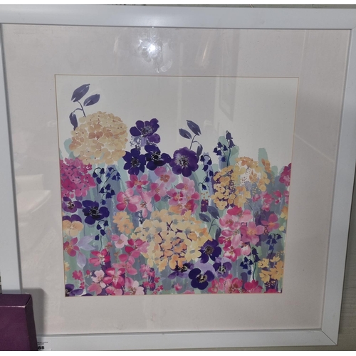 780 - A really nice coloured Print of spring flowers along with a canvas print of Lilies. 66 x 60 cm appro... 