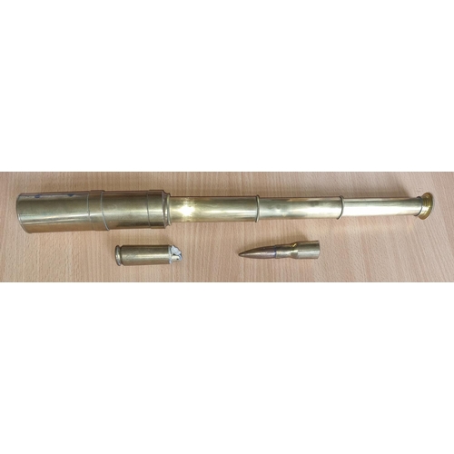 967 - A good Brass Telescope along with a trench art Lighter. Telescope L 16 x D 4 cms approx.