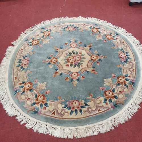 808 - Oriental Style Circular Rug , Duck Egg Blue with Floral Design.
Diameter 173 cm approx.