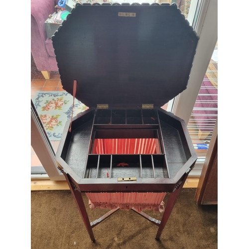 109 - A late 19th early 20th Century Mahogany Sewing Box on stand on square tapered supports. H 72 x L 46 ... 