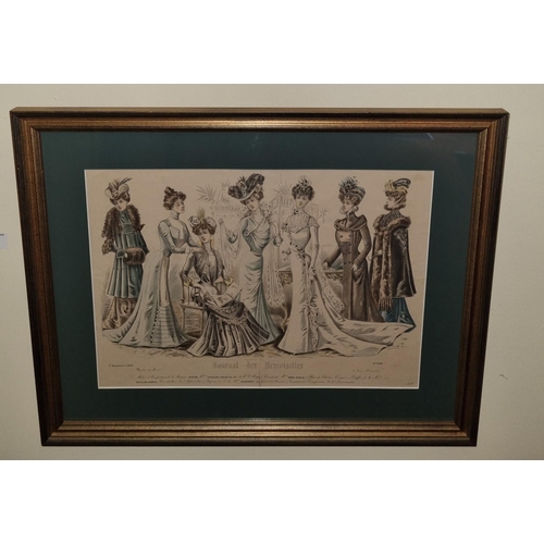 21 - A late 19th early 20th Century coloured French Fashion print.
H 41  x W 52 cm approx.