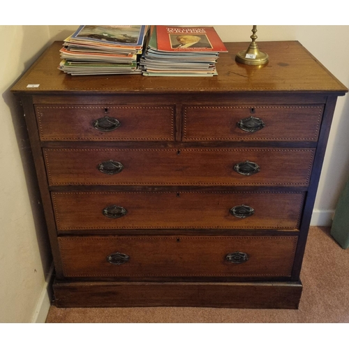 4 - A late 19th Century Mahogany and inlaid Chest of Drawers with two short over three long.
H 101 x L 1... 
