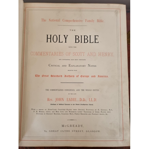 99 - A Leather and Brass bound copy of The Holy Bible with the commentaries of Scott and Henry and contai... 