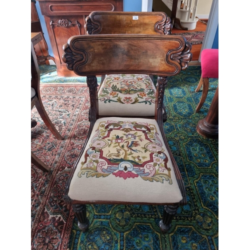 154 - A Fantastic set of four William 1Vth Mahogany Dining Chairs with tapestry seats. H 47 x L 44 x W 44 ... 