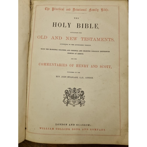 99 - A Leather and Brass bound copy of The Holy Bible with the commentaries of Scott and Henry and contai... 