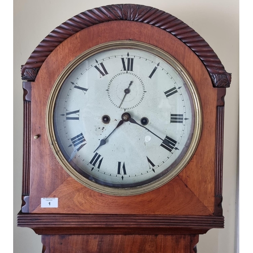1 - An Irish mid 19th Century Mahogany Longcase Clock with white dial and brass bevel and panelled door.... 