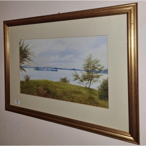 9 - Leon O'Kennedy, b1955. A good Watercolour on paper of an extensive Lake scene, signed lower left. H ... 