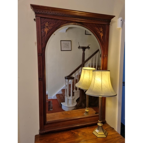 16 - A Fantastic Edwardian Mahogany and Inlaid Over mantel Pier Mirror with arch top bevel glass. H 133  ... 