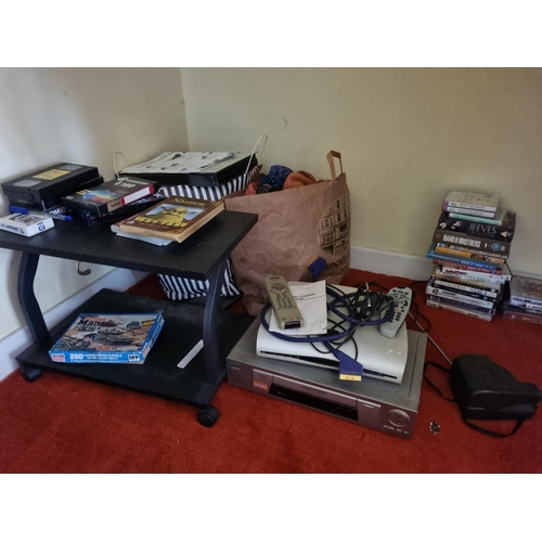 23 - A Television Stand with Sky box, an Apple TV box etc., a DVD box, remote and stand along with a vint... 