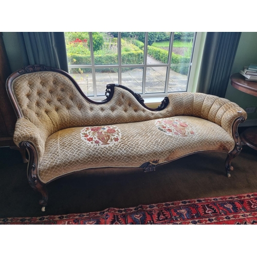 64 - A good 19th Century Walnut show frame Chaise Longue with highly carved outline and cabriole supports... 