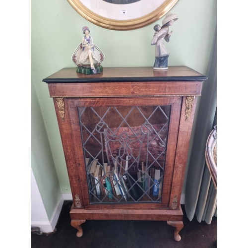 65 - A 19th Century Walnut and Inlaid single door Side Cabinet with leaded panel glass front and ormolu m... 