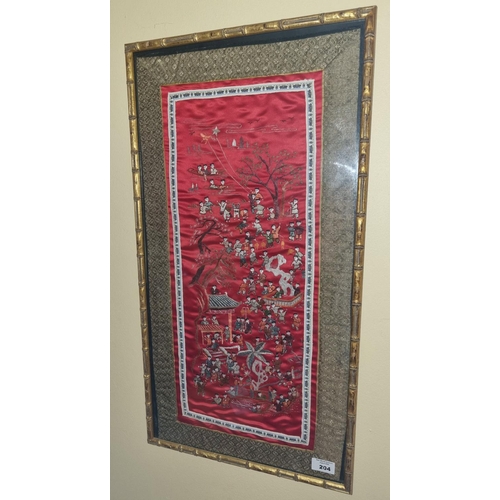 204 - An Oriental Tapestry style Panel. L 67 x W 35 cm approx.