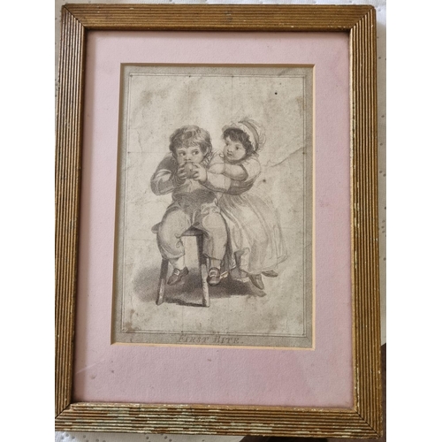 240 - A 19th Century Continental fashion Engraving along with a group of other Pictures. 41 x 32 cm approx... 