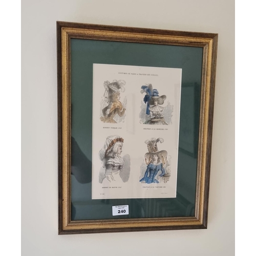 240 - A 19th Century Continental fashion Engraving along with a group of other Pictures. 41 x 32 cm approx... 