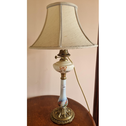 290 - An early 20th Century Brass and Glass table Lamp. H 40 cm approx.