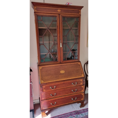 299 - A really good Edwardian Mahogany and inlaid Bureau Bookcase with fully fitted interior and astragal ... 