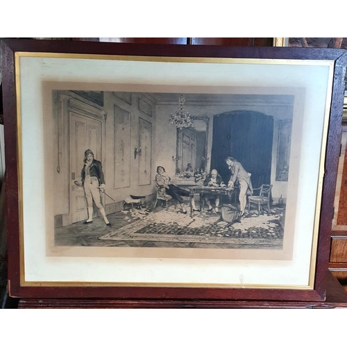 56 - A 19th Century Engraving of Men in a room. In original frame. 52 x 75 cms approx.