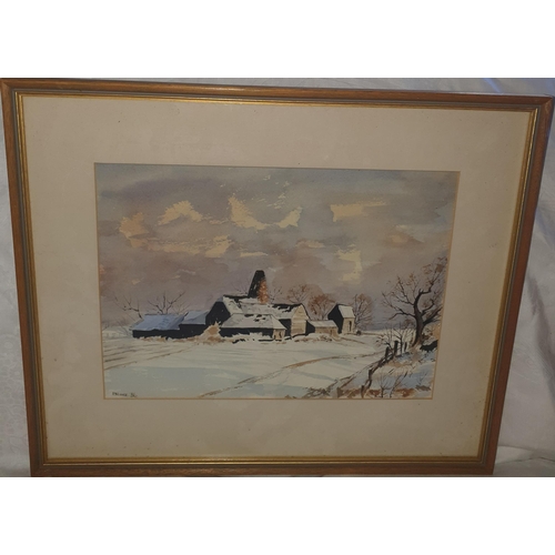 64 - A 20th Century Watercolour of farm buildings. Signed P Nurse. LL, along with another by the same han... 
