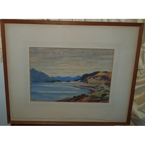 80 - An early 20th Century Watercolour of a lake scene. Indistinctly signed LL. 27 x 38 cms approx.