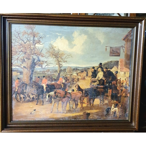 103 - A very large Oleograph of a Coaching Hunting scene. No apparent signature. 60 x 75 cms approx.