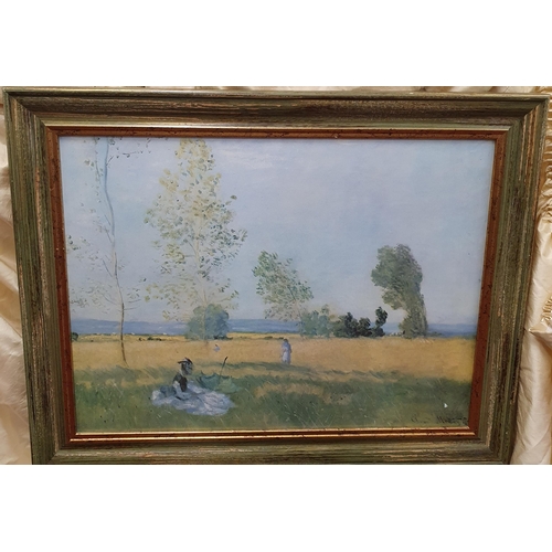 111 - After Monet. A well framed coloured Print of Girls sitting under a tree. 46 x 61 cms approx.