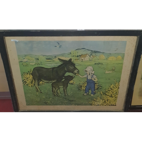 179 - An early 20th Century coloured Print 'Feeding the Donkeys' after Muriel Dawson. 50 x 65 cms approx.