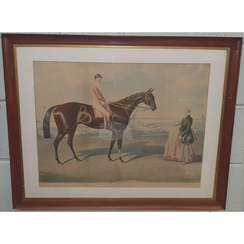 180 - A large 19th Century coloured Engraving of 'Gamester' with stable boy T Kirby. Well framed with a gi... 