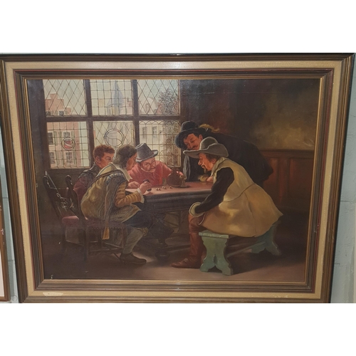 220 - A 19th Century Dutch school Oil on Canvas of men sitting around a table playing with dice. Signed in... 