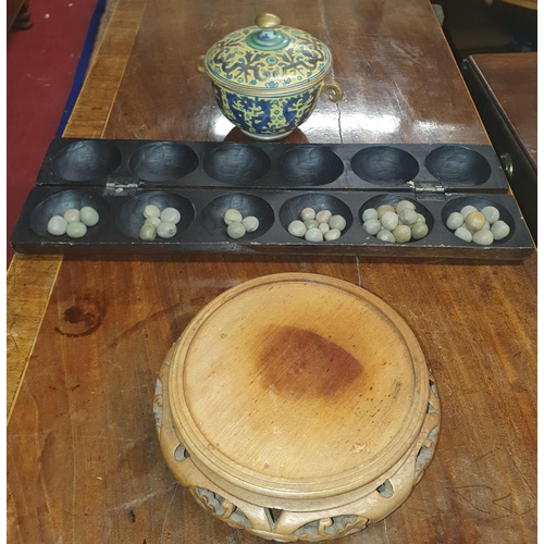 221 - A 19th/20th Century hand painted Pot along with an African game and an Oriental urn stand.