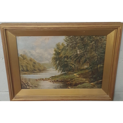 223 - A 19th/20th Century Oil on Canvas of a river scene with a wooded path. No apparent signature. 35 x 5... 