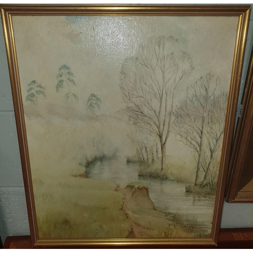 249 - An unfinished Oil on Canvas of a river scene. Signed indistinct A G Sil.... lower right. 60 x 50 cm ... 