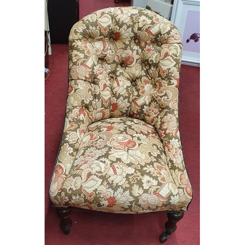 830 - A good 19th Century Salon Chair with tapestry style upholstery on turned supports with brass castors... 