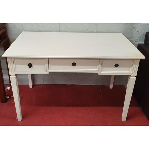 831 - Withdrawn. A painted three drawer Side Table on square tapered supports with fluted frieze. W 120 x ... 