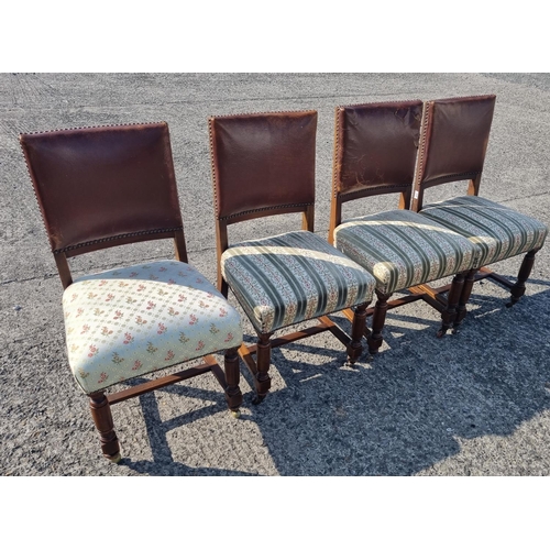 874 - A really good set of early 20th Century Mahogany Dining Chairs with leather studded backs and stripe... 