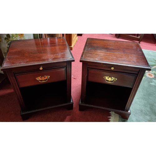 571 - A pair of Mahogany single drawer Side Cabinets with brushing slide. W 42 x D 34 x H 54 cm approx.