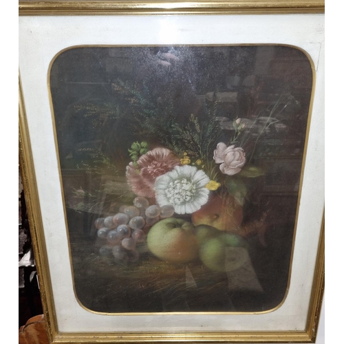 579 - A 19th Century Pastel still life of fruit and flowers. Indistinctly signed LL. In a good gilt frame.... 