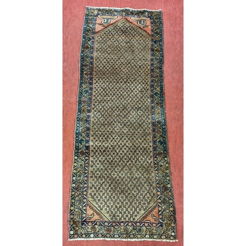 848 - A Beige ground Persian Hamadan Runner with a Collihay design. 264 x 102 cm approx.