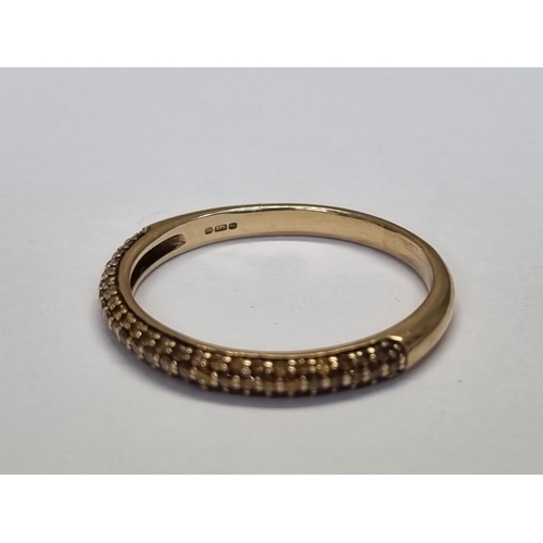 303 - 9ct pavé diamond half eternity ring, size O.