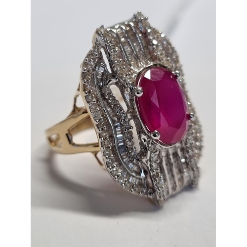 360 - A 14ct Gold , Diamond and Ruby cluster Ring, Size M1/2.