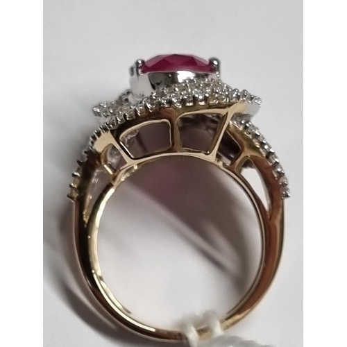 377 - A very large 14ct Gold, Diamond and Ruby cluster Ring. Size L.