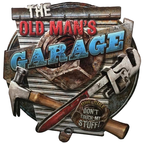 520 - Three Metal Advertisement Signs to include Old Man's Garage Embossed Tin Sign. Dimensions (H x W x D... 