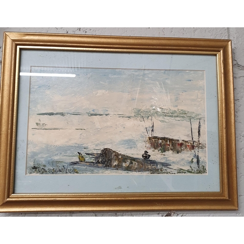 116 - A late 19th early 20th Century Oil on Canvas of an estuary scene. Indistinctly signed LR., along wit... 