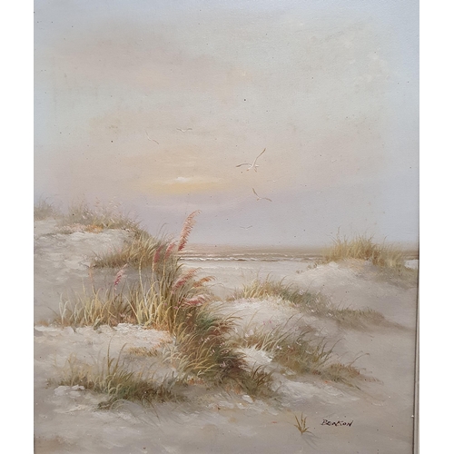 84 - A large Oil On Canvas of a coastal scene with birds in flight, signed Benson. 60 x 50 cm approx.