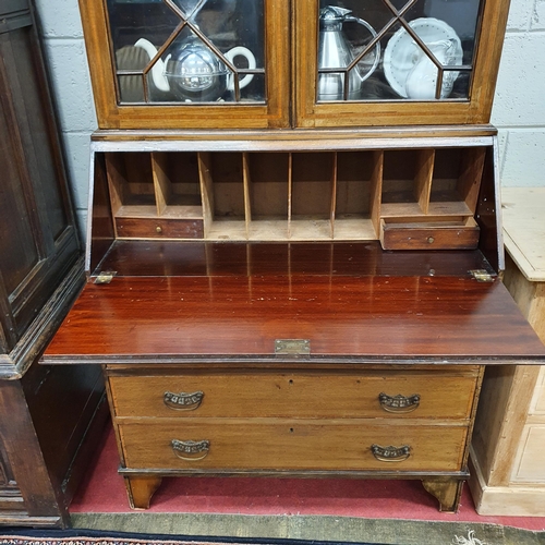 184 - A good Edwardian Mahogany and inlaid Bureau Bookcase. 90 x 41 x H 217 cm approx.