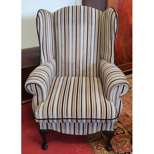 294 - A really good Wingback Armchair with striped upholstery. As new. 74 x 78 x SH 47 cm approx.