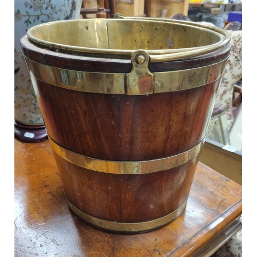 243 - A 19th Century Irish small Peat Bucket with brass liner. D 29 x H 30 cm approx.