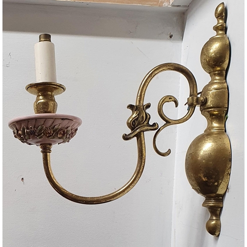 474 - An Eight branch Brass Chandelier along with two ceramic drip trays and two single branch Wall Lights... 