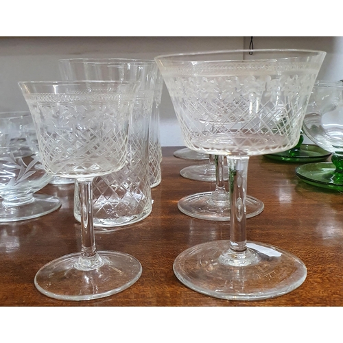 493 - A good quantity of Edwardian Glass to include two crystal jugs one bears old  Waterford mark and the... 