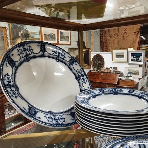 502 - A really good quantity of Opaque China Flaxman pattern to include two large meat platters.